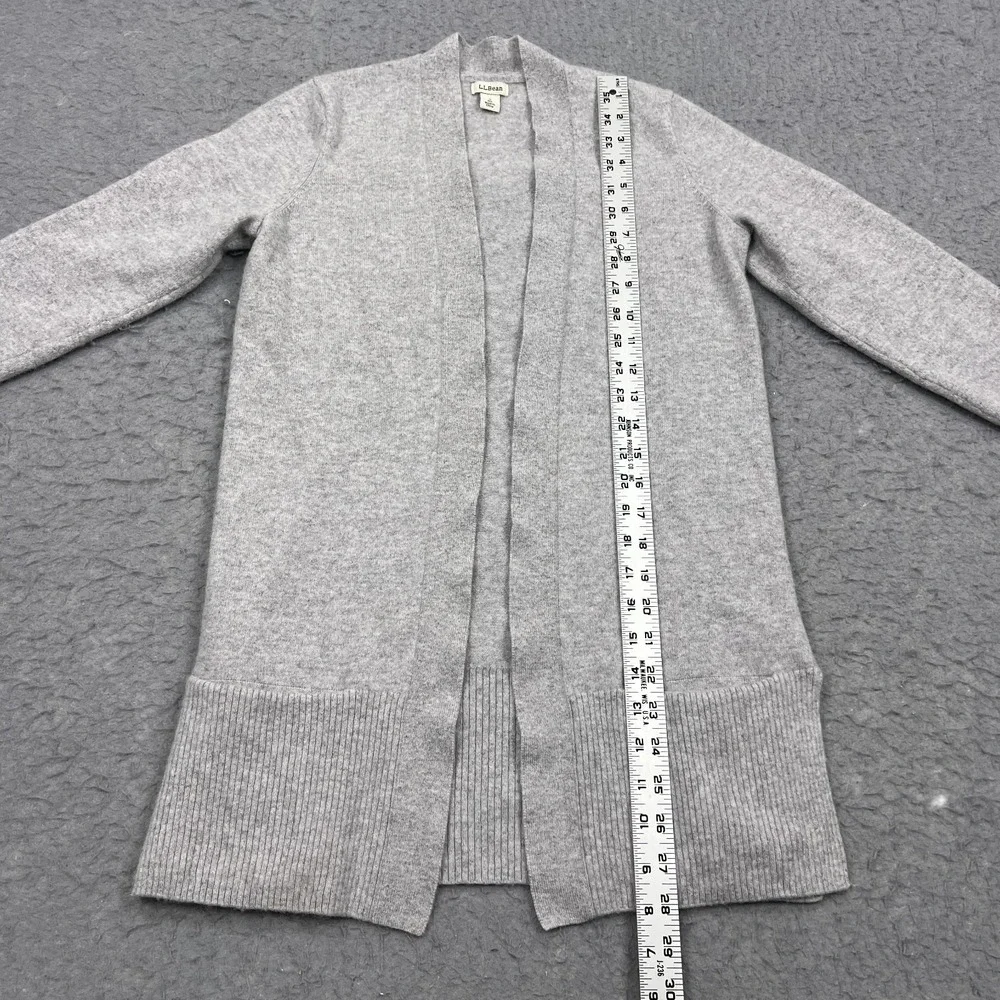 LL Bean Cardigan Womens Small Gray 100% Cashmere Open Front Pockets Knit Sweater
